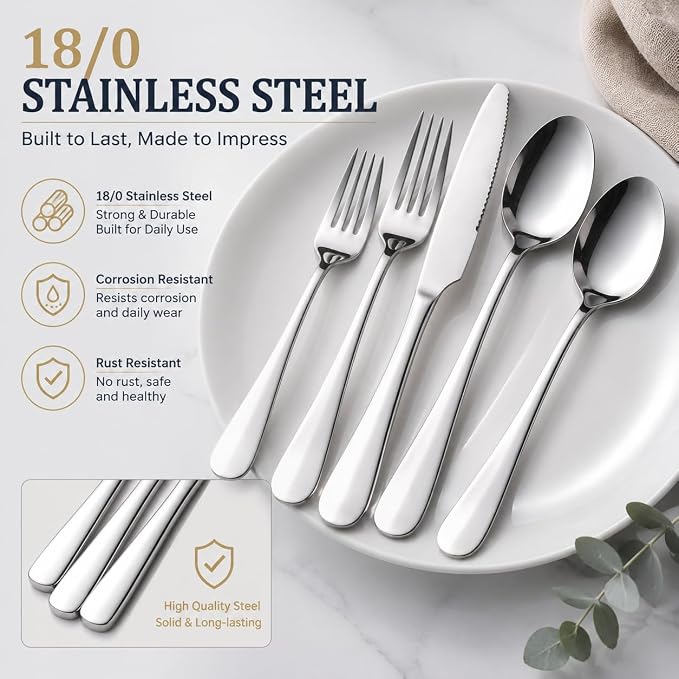 24-Piece Silverware Set with Steak Knives - Image 5