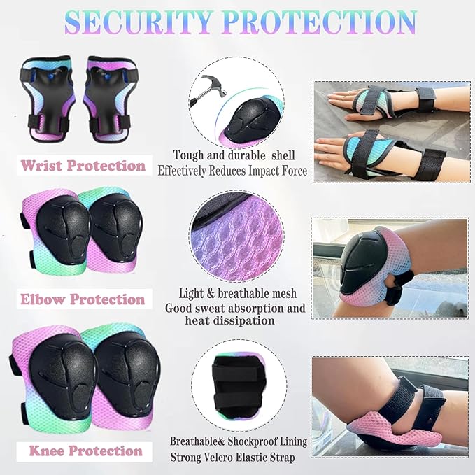 Kids Bike Helmet Set Adjustable for Children, Boys, Girls and Teenagers Aged 3-8 Years Includes Elbow, Knee, Wrist Guards Children's Helmet Protection Set for Bikes SkateboardsRollerskates