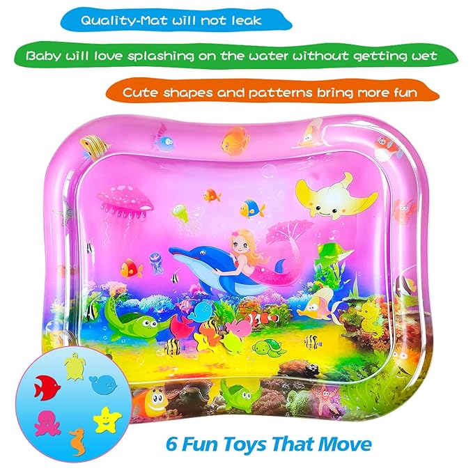 ZHUYNXIR Extra Big Infant Toys, Tummy time Toys, Baby Pink Water Play mat, Fun Early Development Activity Play Center for Newborn,Mermaid Pink 39.5x31.5 in.