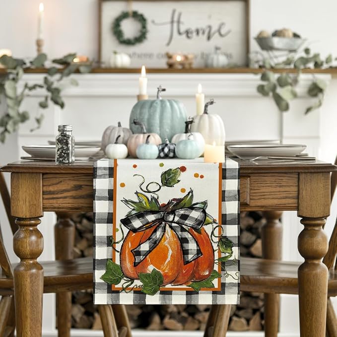 Artoid Mode 210 GSM Fall Table Runner 13x48 Inch Home Party Decor | Pumpkin Bow - Image 2