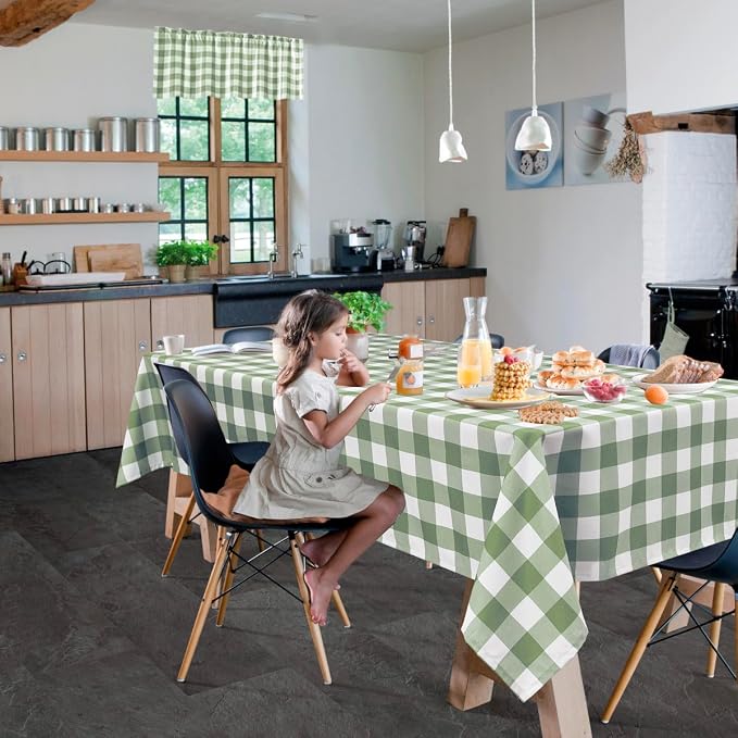 Buffalo Plaid Tablecloth 54 x 54 inch 2 Pack Sage Green and White | Waterproof - Image 2