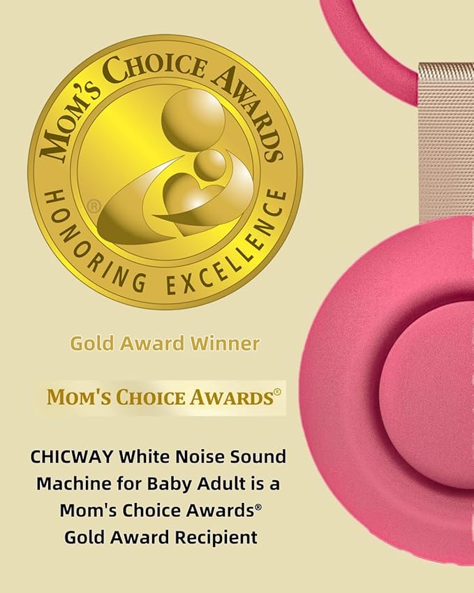 2025 Mom's Choice Awards, Portable Sound Machine for Baby Adult, AI Cry Detection, 18 Soothing Sound, Bluetooth Rechargeable White Noise Machine for Home Travel, Nursery Light, Barbie Pink