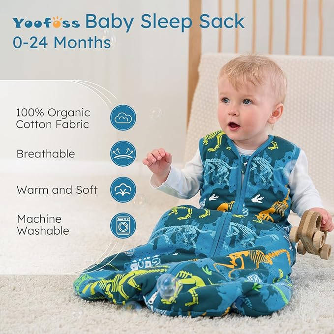 Yoofoss Baby Sleep Sack 18-24 Months, 1.5 Tog Baby Wearable Blanket with 2-Way Zipper, 100% Cotton Organic Fabric Winter Infant Sleeping Sack, Warm Soft Comfy