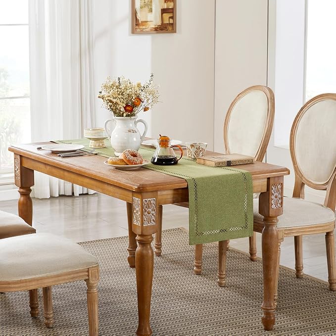Rustic Burlap Table Runner, Sage Green Table Runners 60 inches Long | Double - Image 5