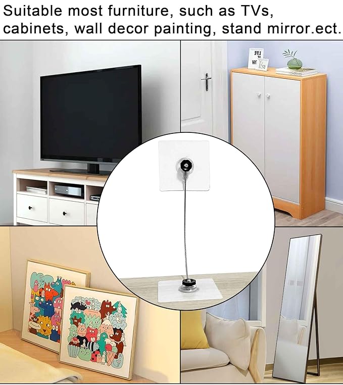 10 inches Stainless Steel Furniture Straps for Baby Proofing, No-Drill Furniture Anchors Earthquake Straps, Prevent Falling and Anti Tip TV Safety Straps, 6 Pcs