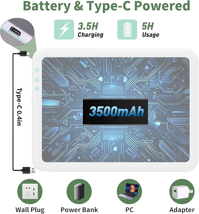 HIUKCOLED Rechargeable A4 Light Pad, Battery Powered Light Board, Stepless/6-level Dimmable Brightness with 3 Colors, Wireless LED Light Tracing Box for Diamond Painting,Drawing,Sketching,Animation