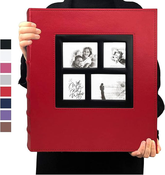 RECUTMS Photo Albums 4x6 Holds 600 Photos Black Pages Large Capacity Leather Cover Family Baby Photo Album Books Horizontal and Vertical Photos (Red)
