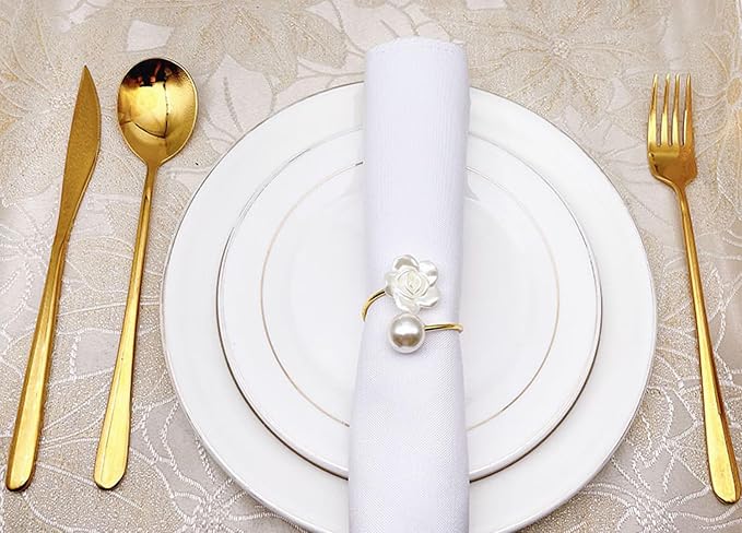 12Pcs Napkin Rings Pearl Napkin Holder Rose Napkin Buckles - Image 5
