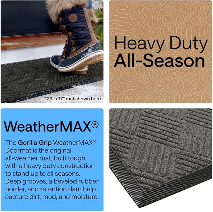 GORILLA GRIP 100% Waterproof All-Season WeatherMAX Doormat US Designed Natural - Image 3
