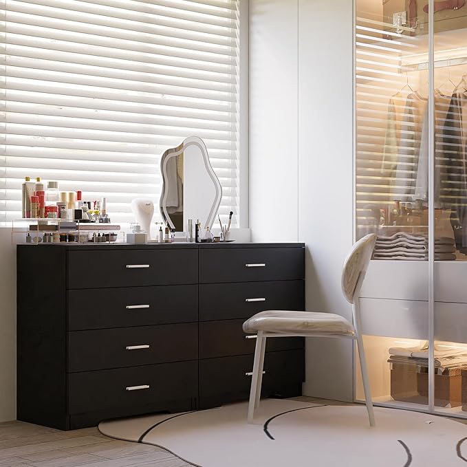 Dresser with Power Outlets Wooden 4 Drawer Dresser with USB and Type C Port Chest of Drawers for Bedroom Tall Black Organizer Storage for Living Room Hallway Closet