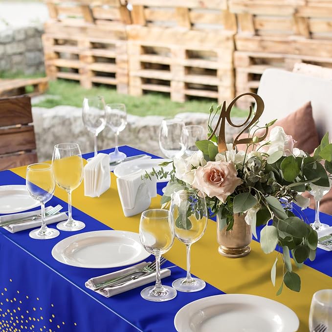 3Pcs Blue and Gold Tablecloth Party Decorations, Plastic Royal Blue Table Cloth - Image 5