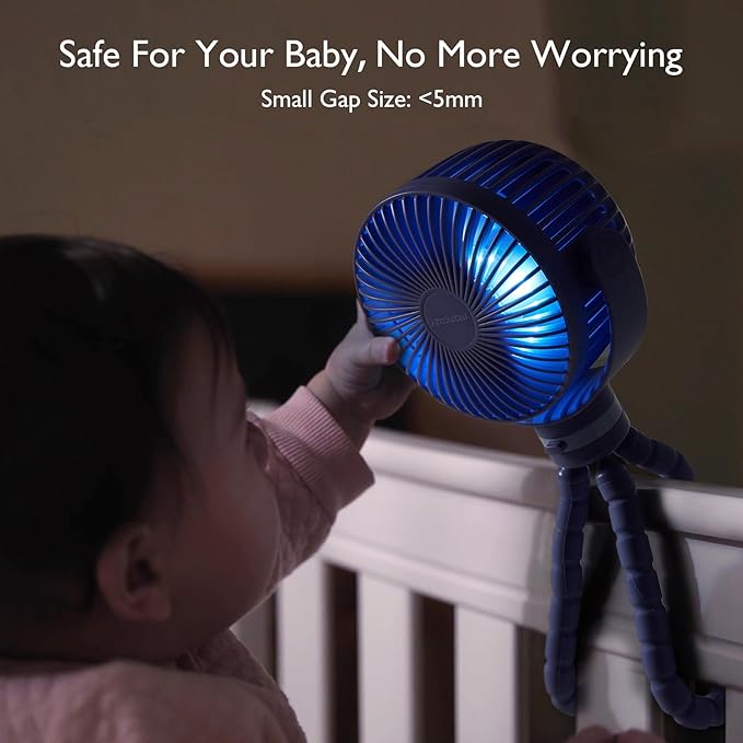 Momcozy Portable Stroller Fan, 8000mAh, 27H Ultra-long Battery Life, Detachable 4 Speed 360°Rotate, LED Night Light with 2 Modes, USB Rechargeable Handheld Cooling Fan for Travel, Car Seat, Bedroom