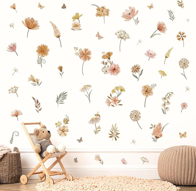decalmile Boho Flower Wall Decals Wildflower Dandelion Grass Wall Stickers Girls Bedroom Living Room Kitchen Wall Decor