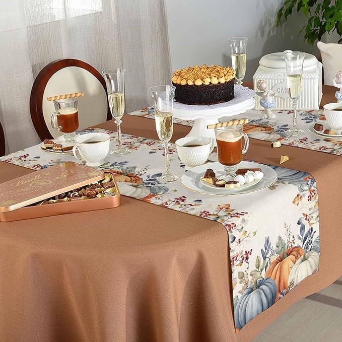 Fall Thanksgiving Table Runners 108 Inches Long, Cotton Linen Fabric Autumn - Image 5