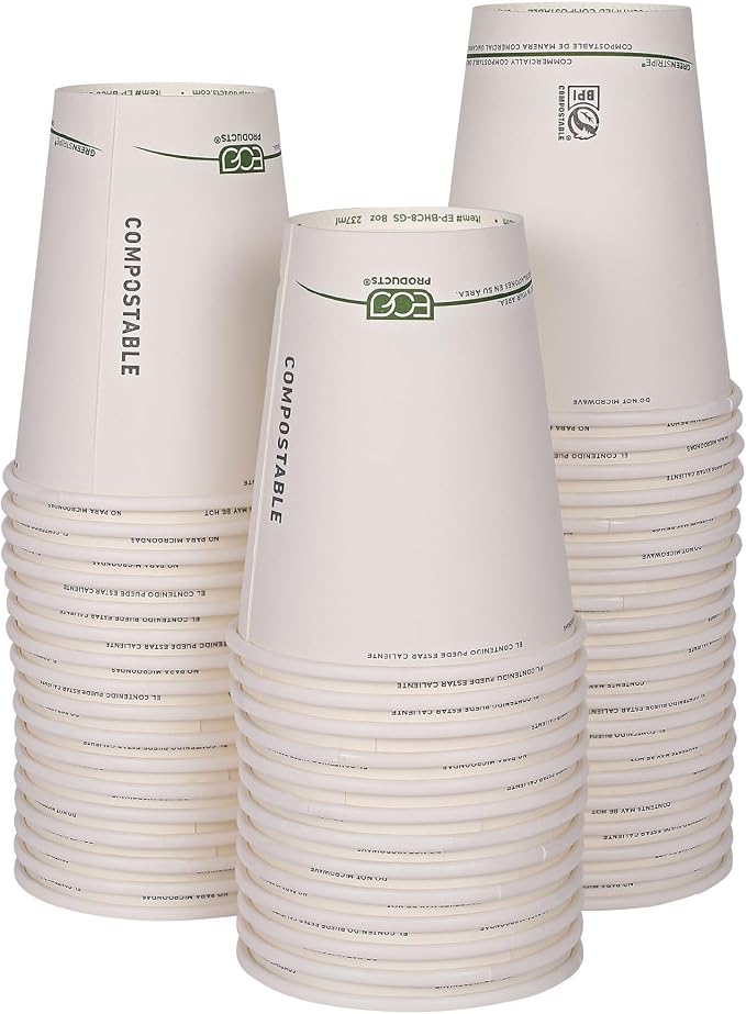 ECO PRODUCTS GreenStripe Disposable Paper Hot Cups, 8 oz, Paper To-Go Cups by Eco-Products