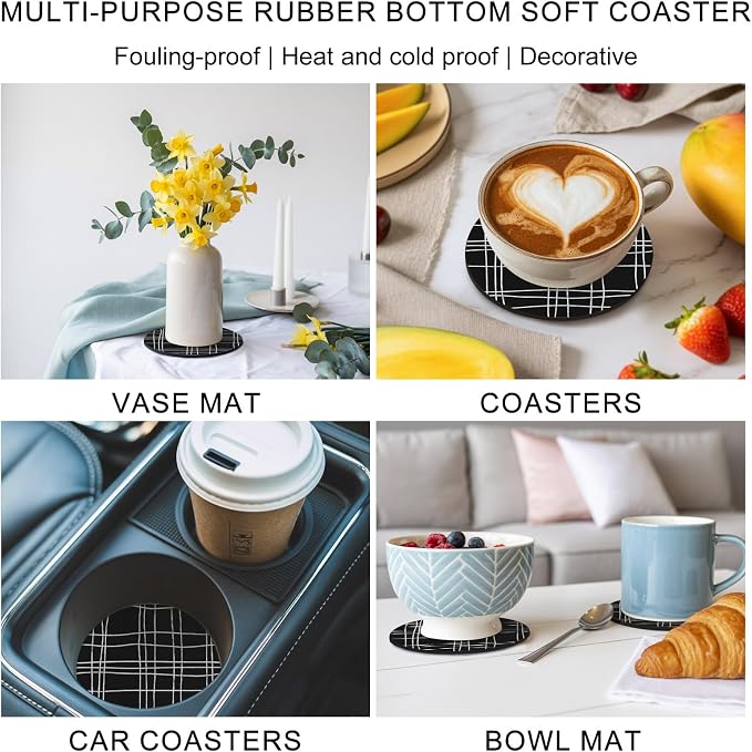 Simple Grid Coasters Set of 2, Absorbent Coasters - Image 6