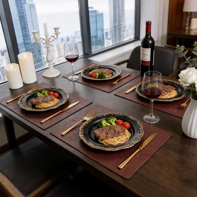 Faux Leather Placemats for Dining Table Set of 6, Edge-Sealed PU Leather Table - Image 6