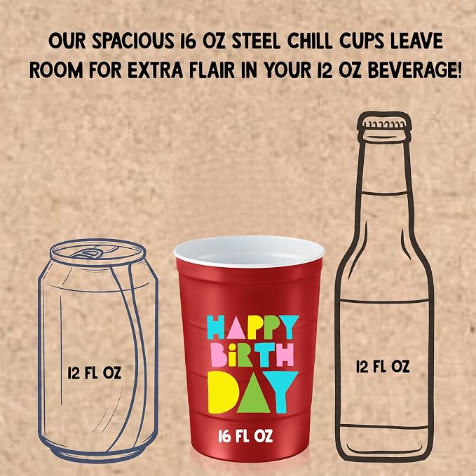Steel Chill Cups 16 oz. Reusable Party Cups, Happy Birthday, 100% recyclable - Image 4