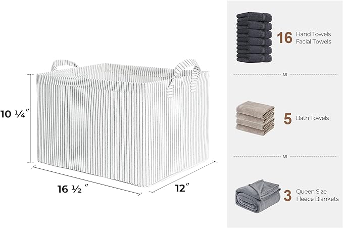 StorageWorks Storage Bins, Fabric Storage Bins for Shelves, Large Storage Baskets with Metal Frame, Closet Baskets and Bins with Handles, Gray and White Stripes, 2-Pack