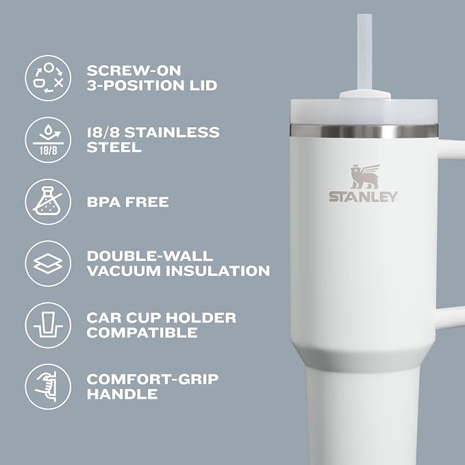 STANLEY Quencher H2.0 Flow State Tumbler, 64 oz, Cream | Handle and Straw | - Image 4