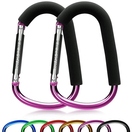 sprookber 6.7 Inch Large Stroller Hooks for Diaper Bags & Purses, Heavy Duty Mommy Hooks for Shopping, Grocery, Backpack – Baby Stroller Accessories, Set of 2 (Pink)