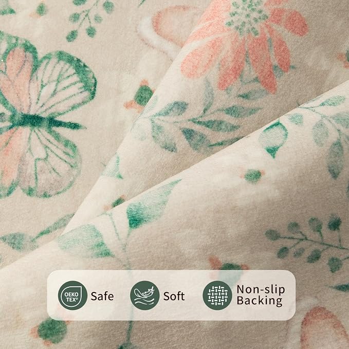 Rugxara 4ft Floral Round Rug, Washable Circle Rug, Non Slip Low Pile Carpet - Image 4