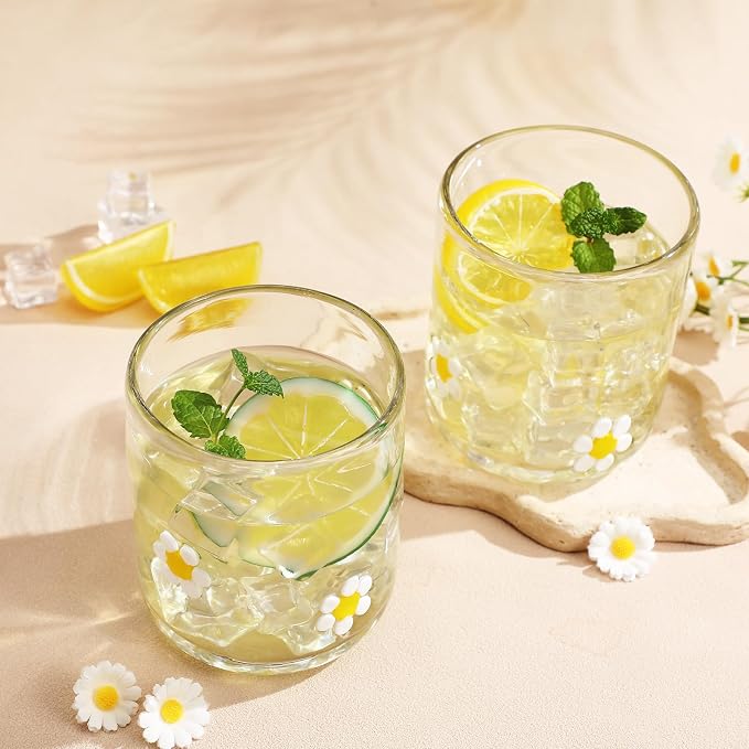 SiliFine 2 Pcs Flower Icon Juice Glasses - 14oz White Floral Stemless Wine - Image 5