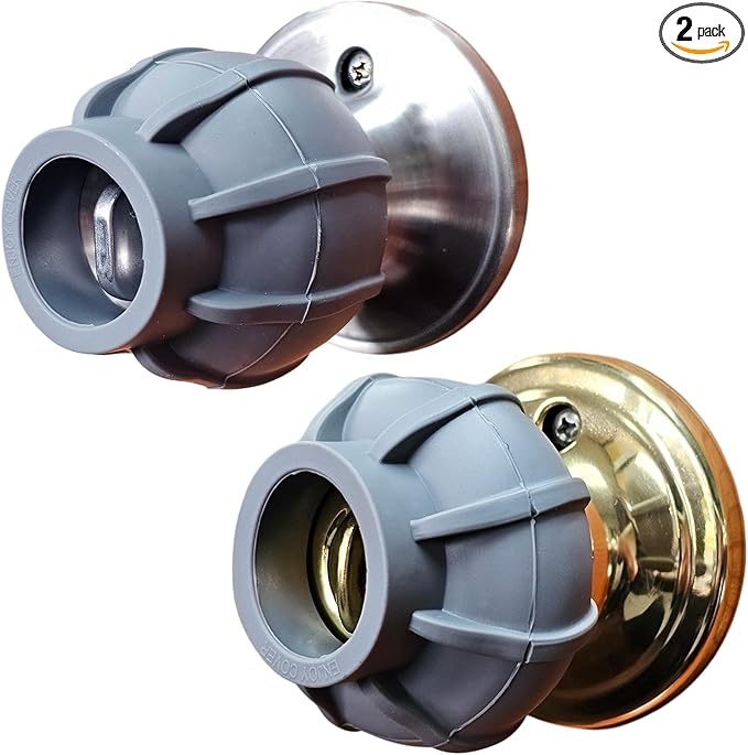 Door Handle Grip Doorstop Knob Stopper Cover, Set of 2 Door Knob Grips Universal Size (Gray)