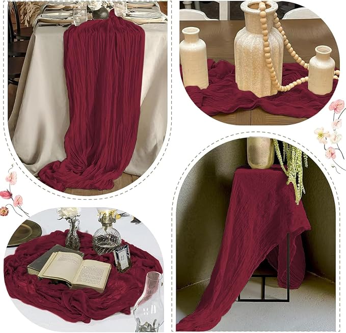 25 Pack Burgundy Red Cheesecloth Table Runner 17 x 108 Inch Gauze Table Runner - Image 6