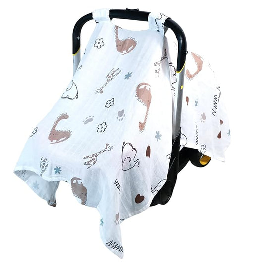 80S Muslin Car Seat Cover for Babies - Soft & Breathable Infant Carrier Canopy, Lightweight Sunshade for Summer, Universal Fit for Baby Boys & Girls