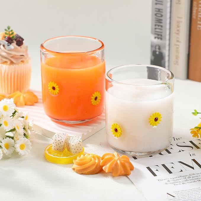 SiliFine 2 Pcs Sunflower Icon Juice Glasses - 14oz Yellow Flower Stemless Wine - Image 3