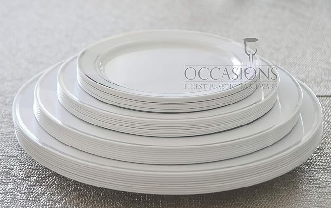 OCCASIONS 40 Pack Fancy Silver Plastic Plates Disposable - Image 3