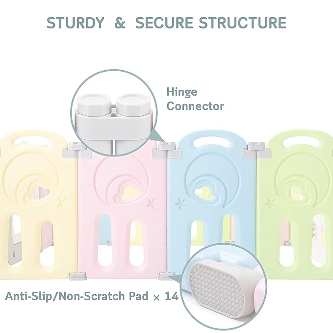Fortella Cloud Castle Foldable Playpen, Baby Safety Play Yard with Whiteboard and Activity Wall, Indoors or Outdoors (Multicolor 14 Panel)