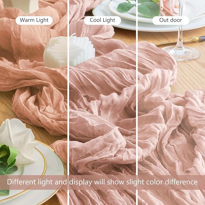 Cheesecloth Table Runner Dusty Pink 10FT Boho Gauze Table Runners | 120 Inch - Image 8
