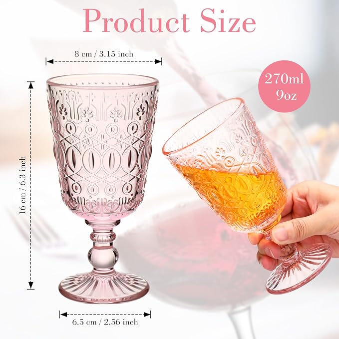 Eaasty Wine Glasses Set of 6 Vintage Goblet 9 oz Vintage Colored Glass Goblet - Image 3