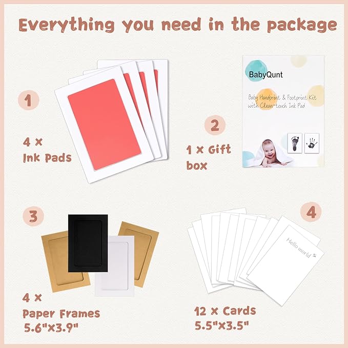 Inkless Baby Hand and Footprint Kit,Clean-Touch Ink Pad Kit,Safe No Mess Printing Infant Hand Foot Stamp,4 Pack Newborn Inkless Print Pads Best Keepsake or Gifts for Family