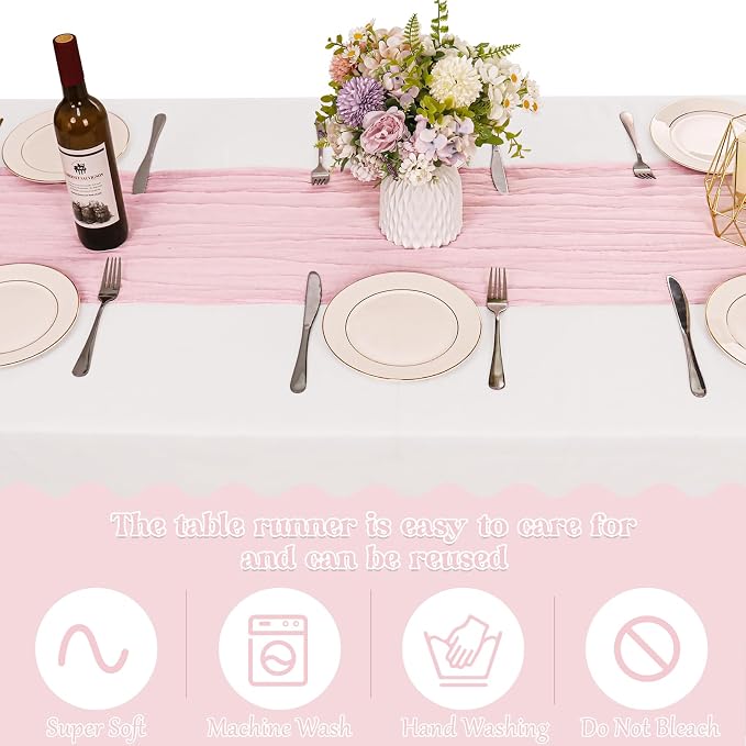 10 Pack Light Pink Cheesecloth Table Runner 6FT Boho Gauze Fabric Table Runner - Image 4