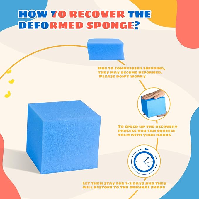 Foam Pit Cubes, 24 PCS 5 Inches Gymnastics Foam Blocks Trampoline Blocks, Multi-Sport Protective Padding for Gymnastics, Trampoline, Parkour, Skate Parks & BMX - Black & Dark Blue