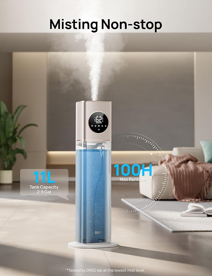 Dreo 11L Smart Humidifier Large Room 700 ft², 100H Cool Mist Air Humidifiers for Bedroom, Top-Fill Self-Cleaning Tank, 26dB, Auto Mode, Aroma Box, RGB Light, Remote & APP Control, Baby, Starlight