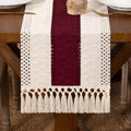 DeZerlor Ivory&Burgundy Boho Macrame Farmhouse Woven Table Runner 72Inch | by DeZerlor