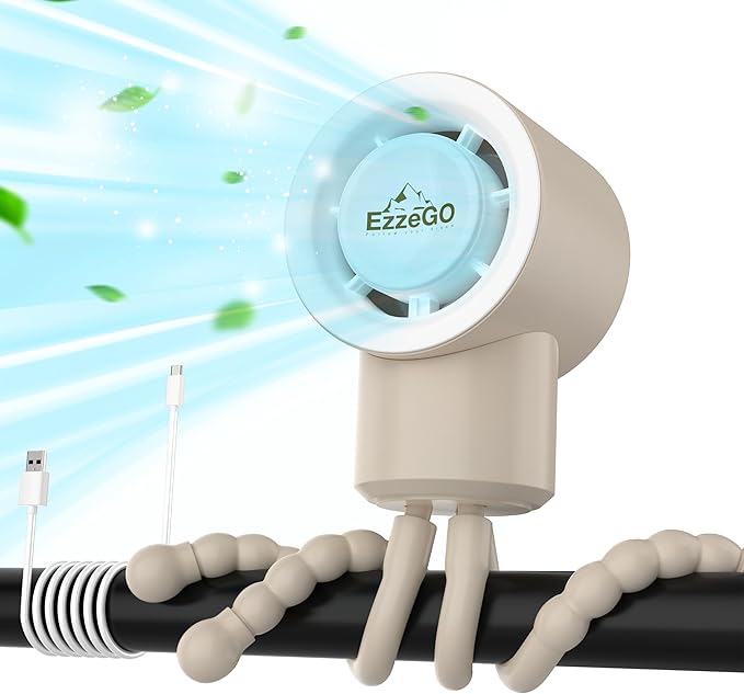 Portable Mini Travel Stroller Fan - Battery Operated, Clip On, Small, Handheld, Rotating, Rechargeable, Personal Fan with Flexible Tripod, 3 Speeds for Baby Crib, Bed Car, Seat Treadmill