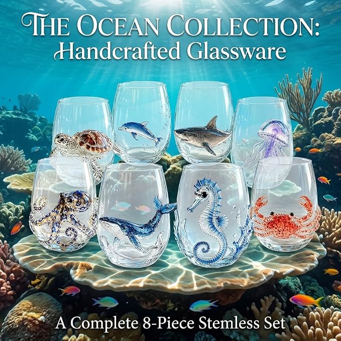 Artisanal Blue Ringed Octopus Glassware, 3D Ocean Glass Wine Glass，Squid | - Image 4