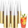 I00000 16 oz Gold Plastic Cups, 50 Pack Clear Plastic Cups Tumblers Gold Rimmed by I00000