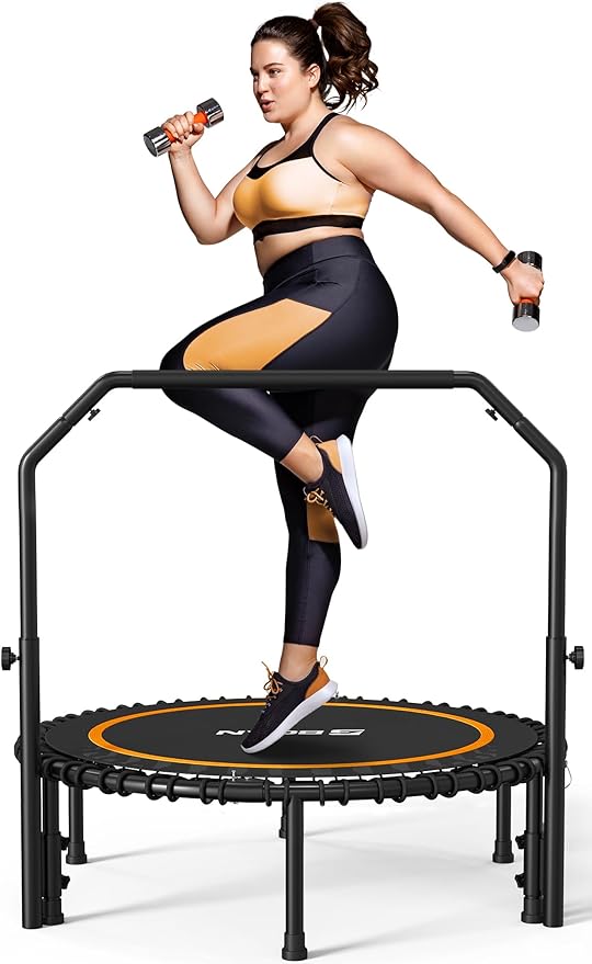 BCAN 40"/48" Mini Rebounder Trampoline for Adults with Bar, 450/550LBS Fitness Trampoline with Bungees, Adjustable Handle, Stable & Quiet, Indoor Outdoor, Whole-Body Workout & Relaxation at Home