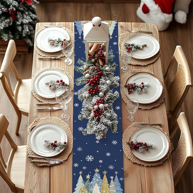 Christmas Table Runner 13x60 Inch, Xmas Trees Snowflakes Holiday Decorative - Image 4