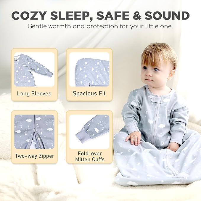 Mama Cheetah Baby Sleep Sack with Sleeves, 0.5 TOG Organic Cotton Wearable Blanket and Two-Way Zipper, Swaddle Transition Long Sleeve Sleeping Bag for Newborn Infant Toddler, 18-24 Months