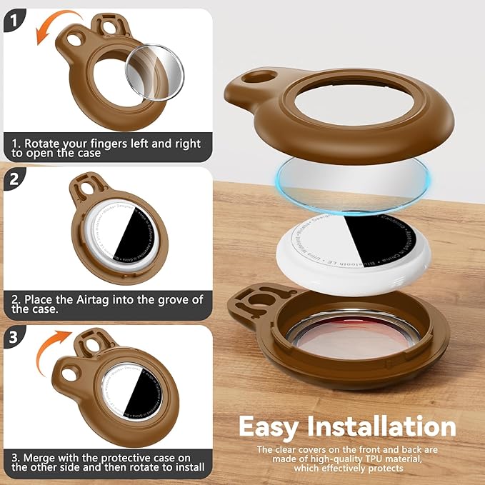 Upgrade Waterproof Airtags Holder with Apple Airtags Keychain, Hard PC Air Tag Case, Anti-Scratch & Shock Air tag Holder,Men's Women's Keyrings & Keychains, for Dog,Car Key,Luggage -Brown