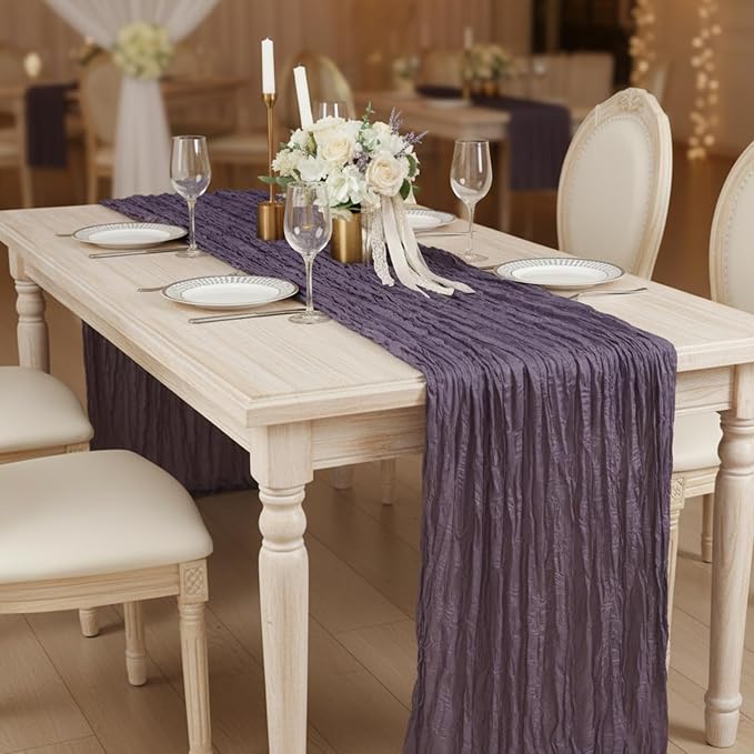 8 Pack Dusty Purple Cheesecloth Table Runner 120 Inch Boho Wedding Decor | - Image 7