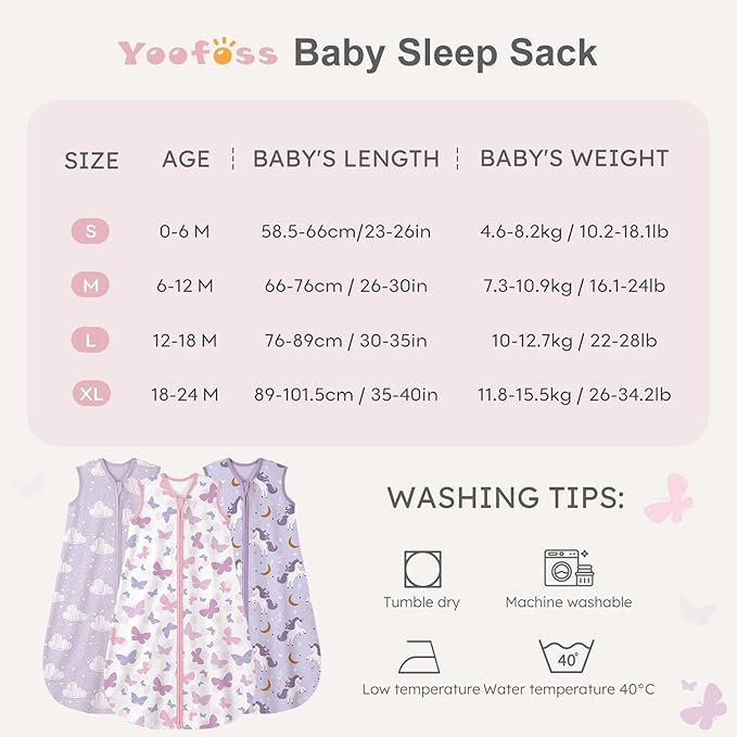 Yoofoss Baby Sleep Sack 18-24 Months Baby Wearable Blanket 100% Cotton 2-Way Zipper TOG 0.5 Toddler Sleeping Sack 3 Pack, Lightweight Sleep Sacks for Babies(X-Large)