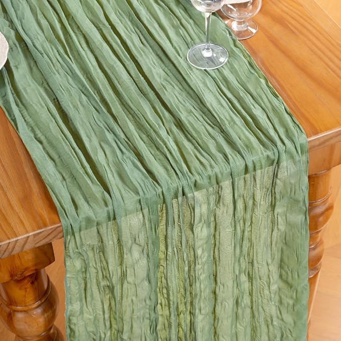 DeZerlor Sage Green Cheesecloth Table Runners 6 Pack Summer Boho Runners | - Image 4